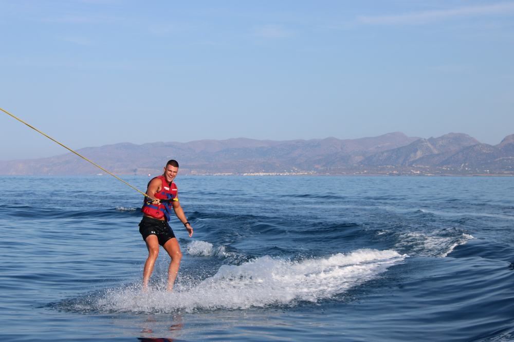 Rider on the board behind the boat